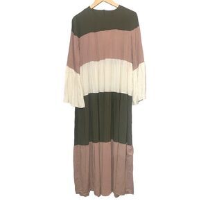 BENIN STYLE Tiered Colorblock Bell Sleeve Maxi Dress Size 6